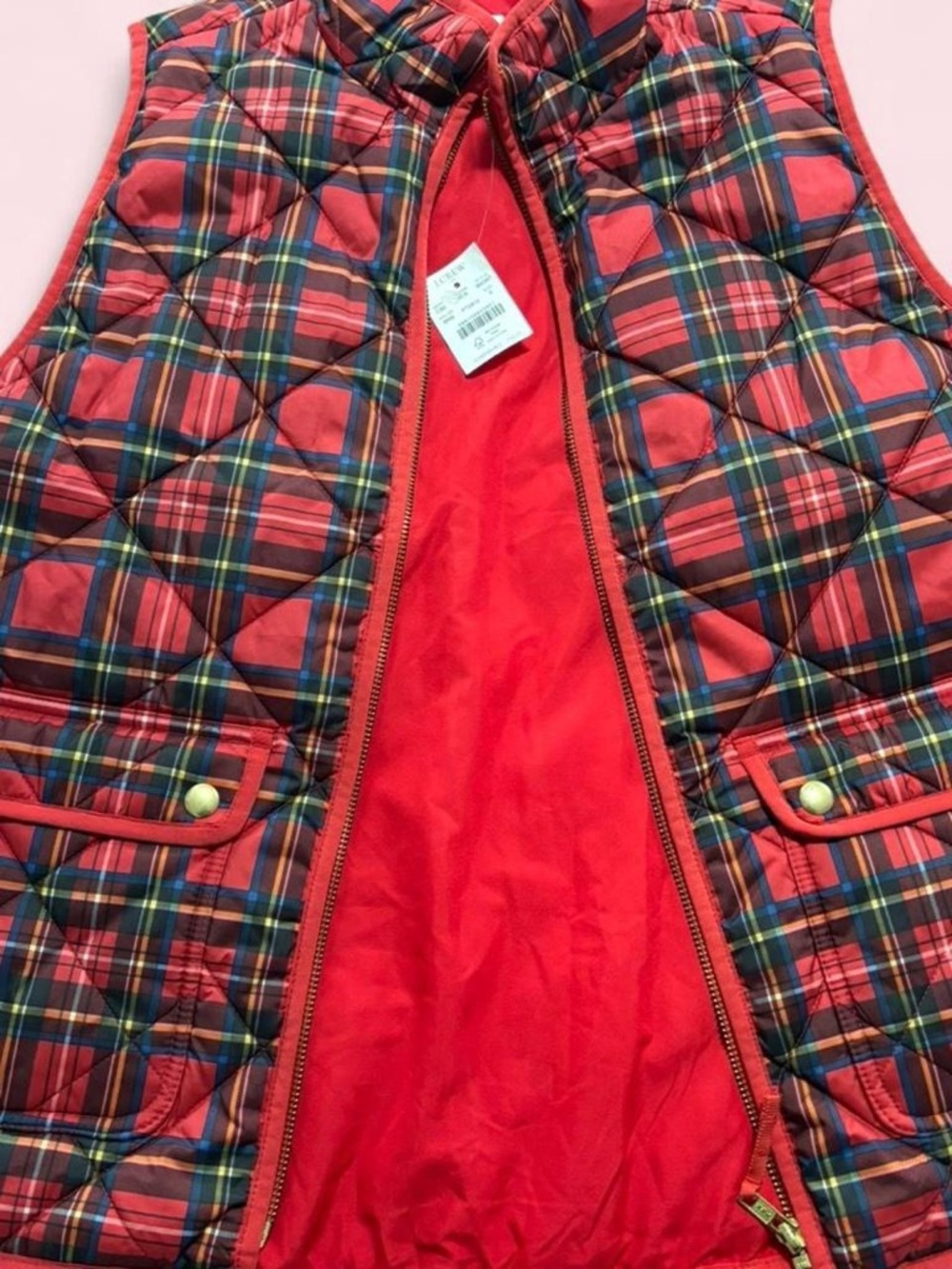 J. Crew Red Tartan Quilted Vest